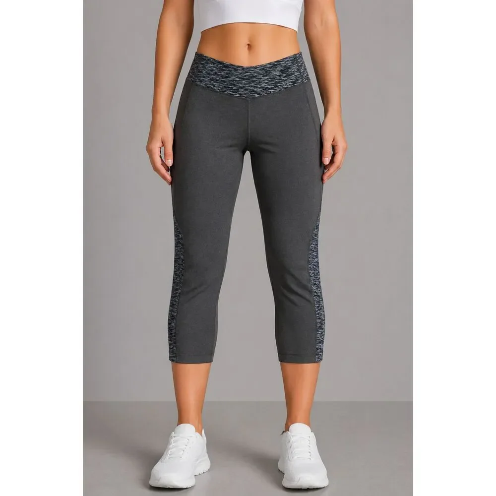 Athleta Contrast Waist Cropped Athletic Leggings Gray S